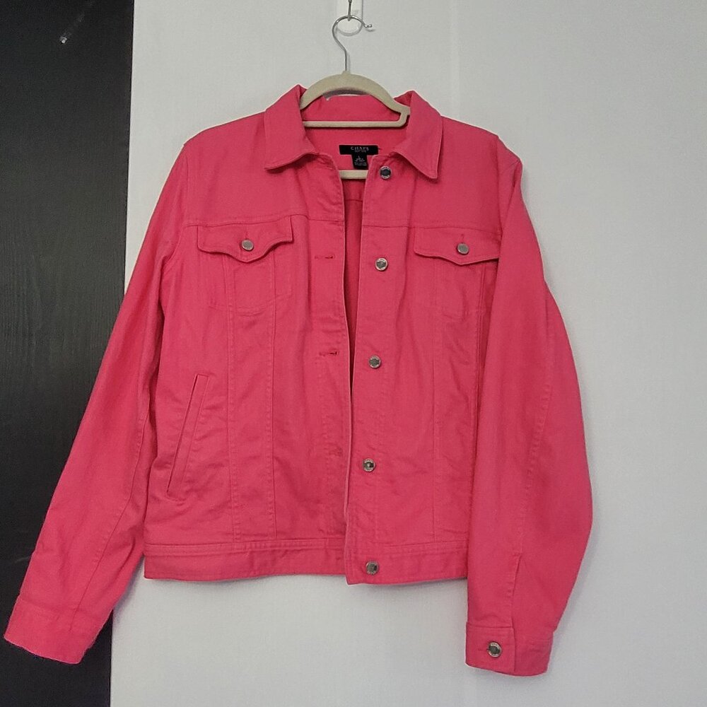Hot Pink Chaps Denim Jean Jacket Size Large with Inner and Outer Pockets